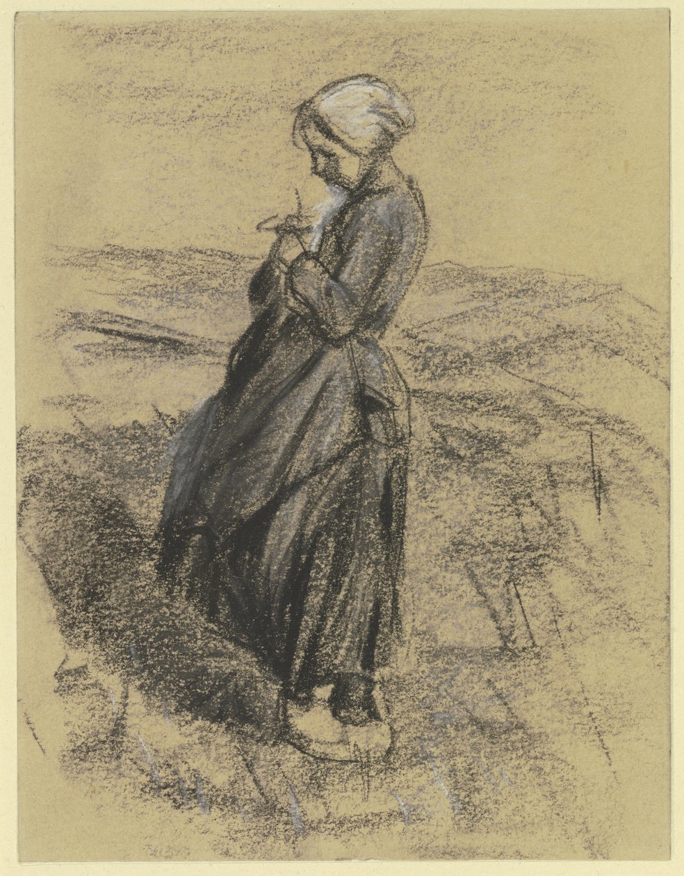 Flicka på fältet, som stickar av Max Liebermann