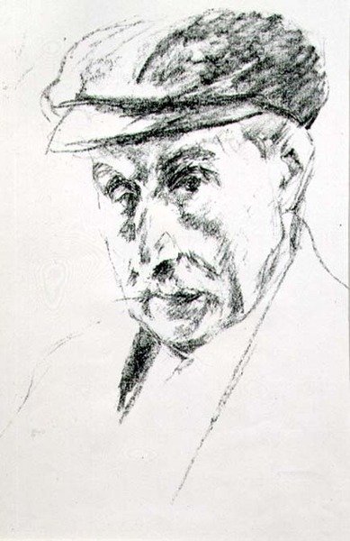 Porträtt av en man i mössa, möjligen självporträtt, efter 1923 (litho) av Max Liebermann