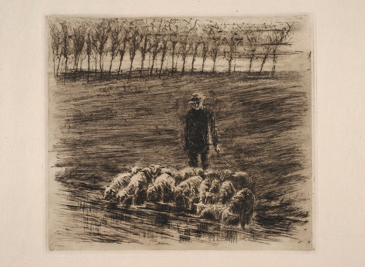 Fårflock vid vattenstället av Max Liebermann
