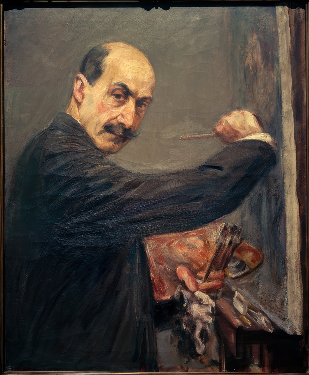 Självporträtt vid staffliet till höger av Max Liebermann