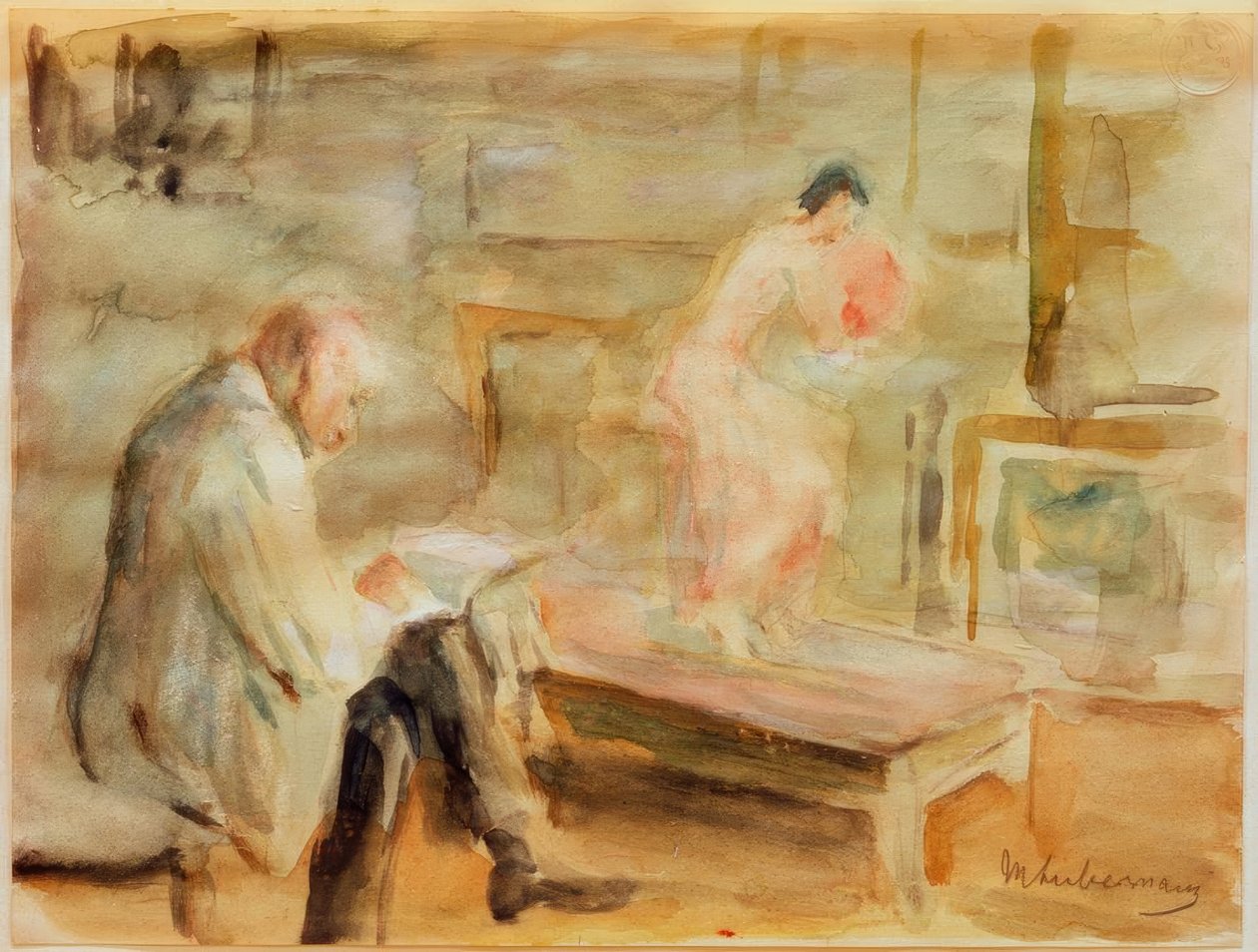 Självporträtt med modell i studion i Wannsee-villan av Max Liebermann