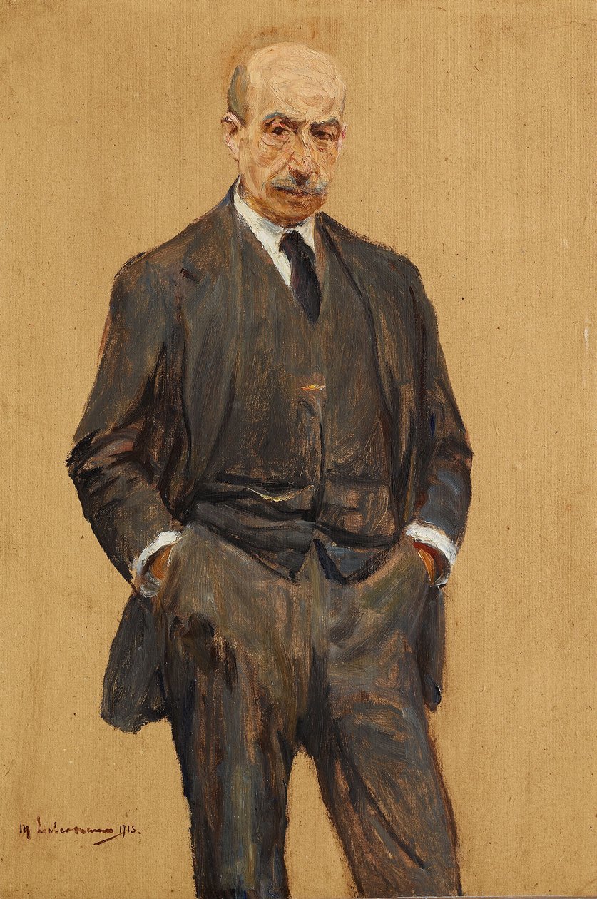 Självporträtt, stående i trekvartsfigur, med båda händerna i byxfickorna av Max Liebermann