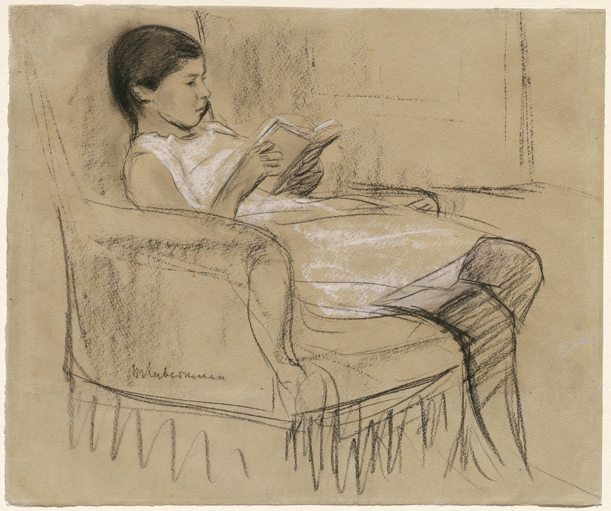 Konstnärens dotter Käthe läser i en stol av Max Liebermann