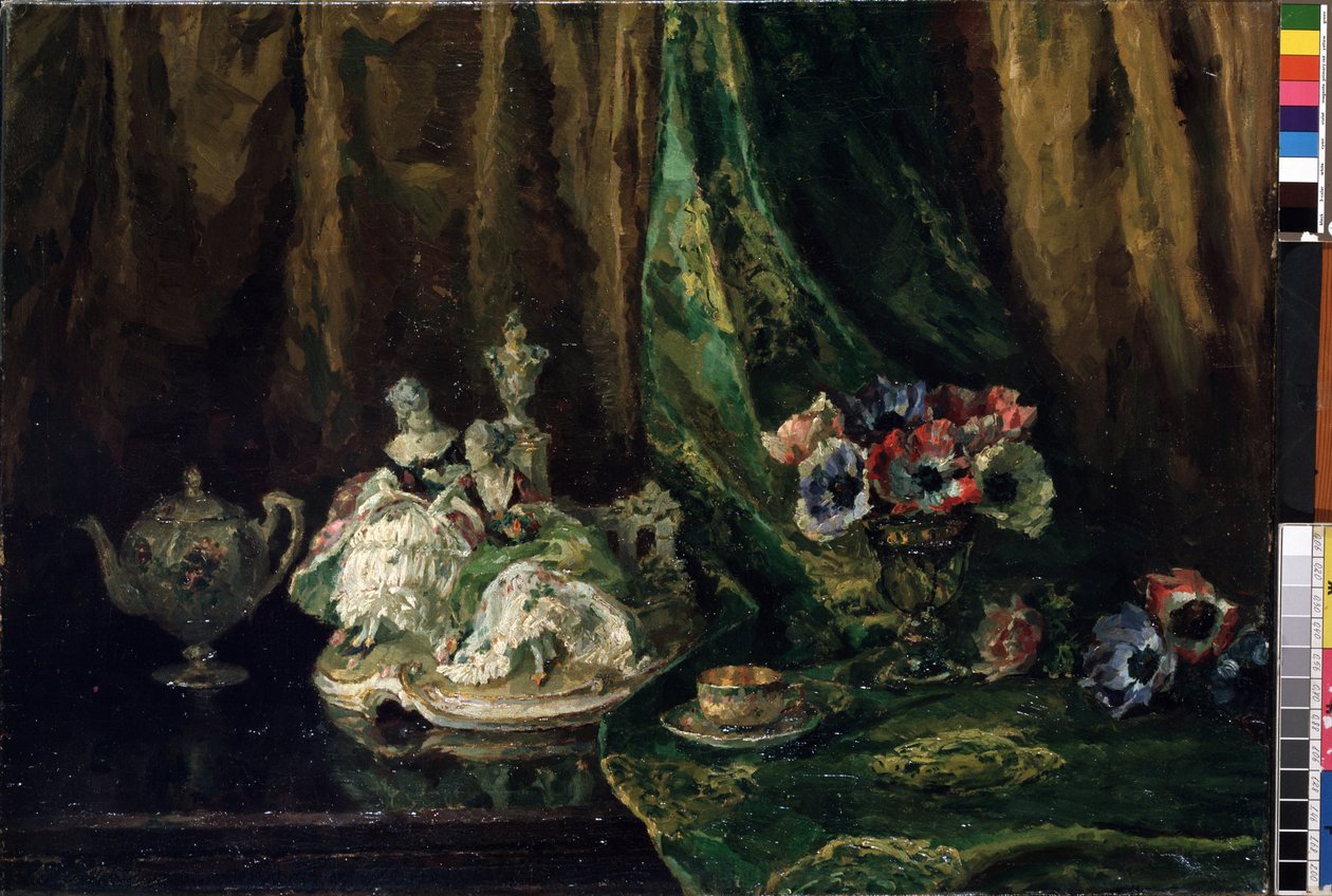 "Still life with porcelain and flowers" (Still life with porslin and flowers) Målning av Max Muller (1871-1938) (ec. all.) Olja på duk. Mikalojus Konstantinas Ciurlionis Fine Arts Museum, Kaunas, Litauen av Max Müller