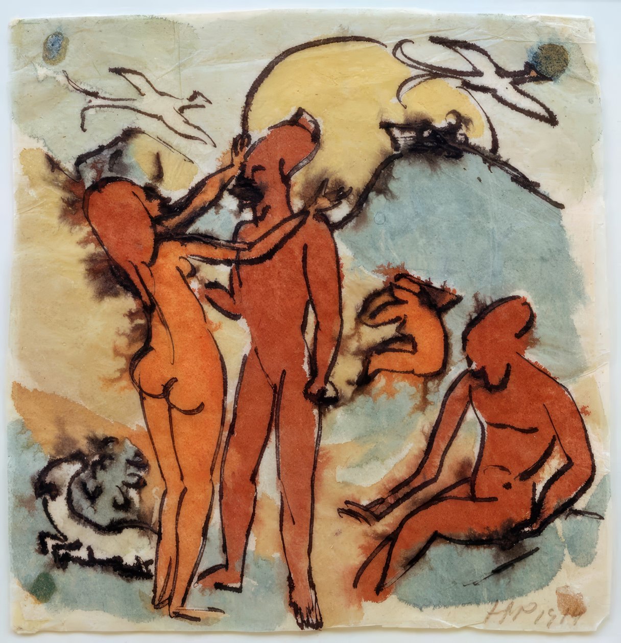 Badscene med styrfåglar av Max Pechstein