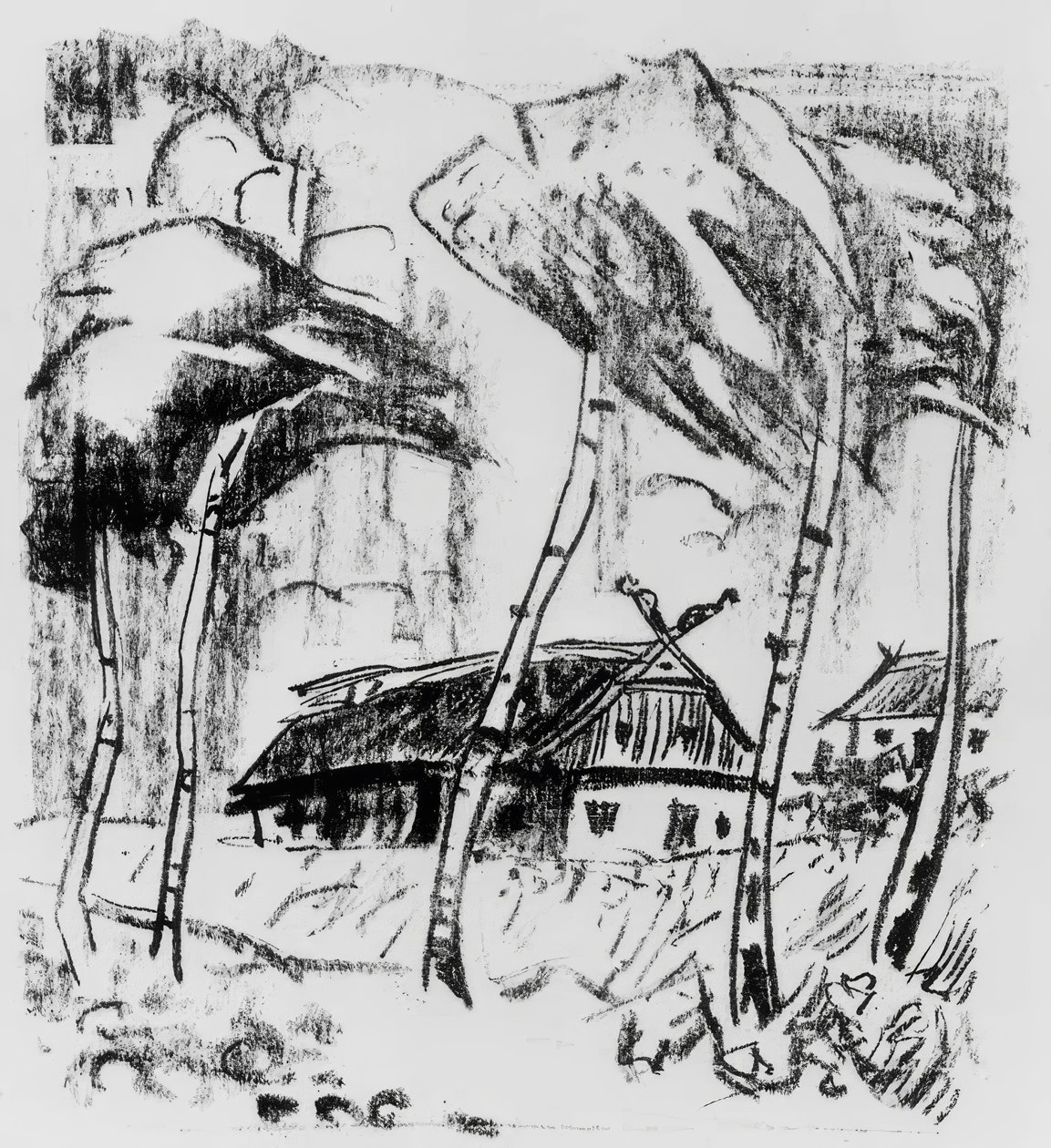 Gård bakom björkar av Max Pechstein