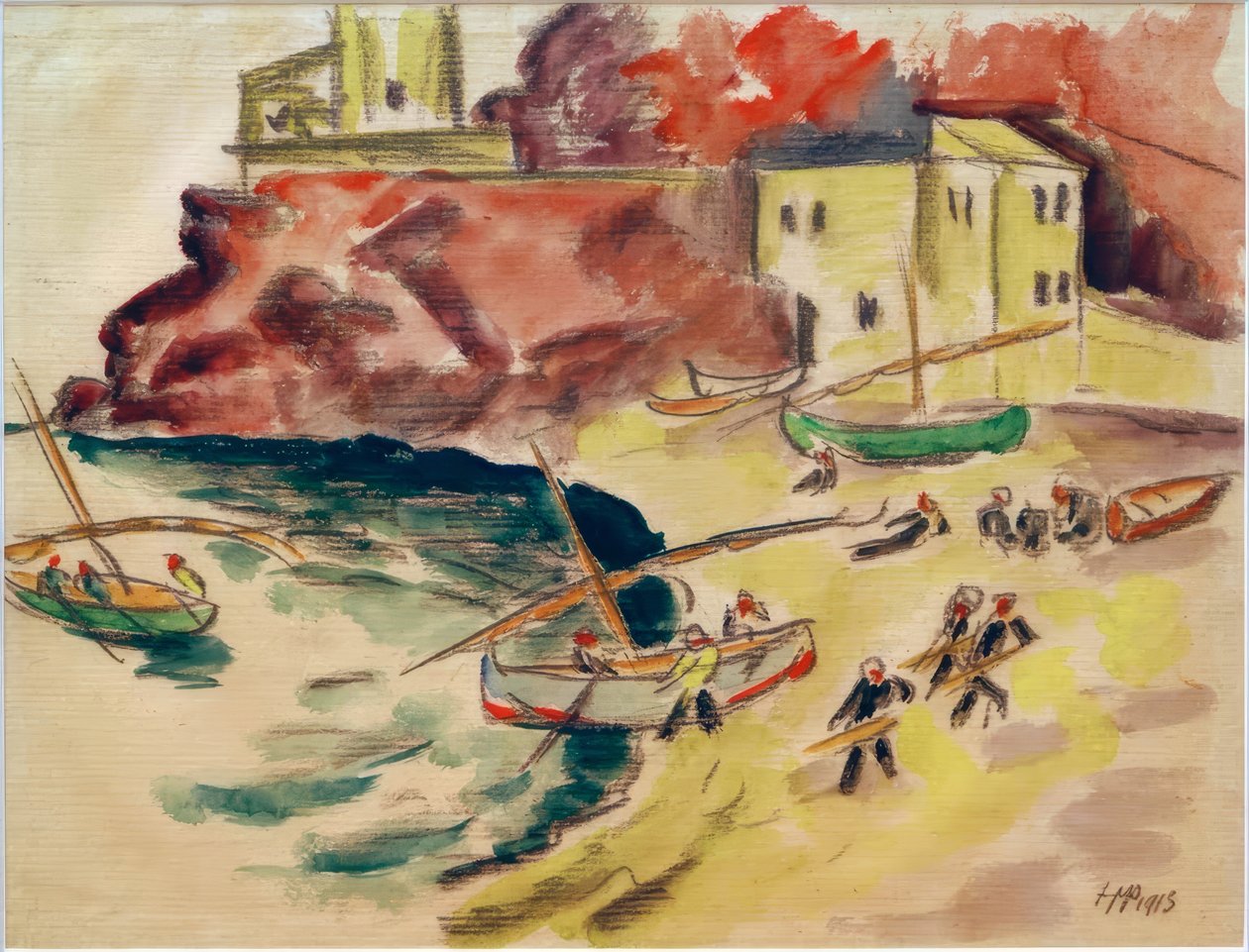 Hamnbuk med fiskare av Max Pechstein