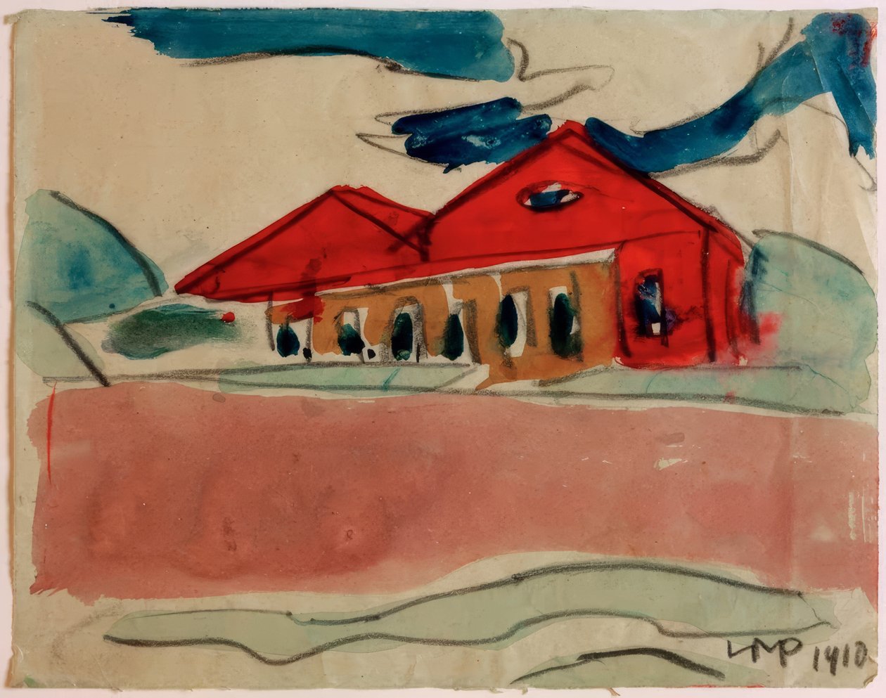 Hus vid stranden (badhus) av Max Pechstein
