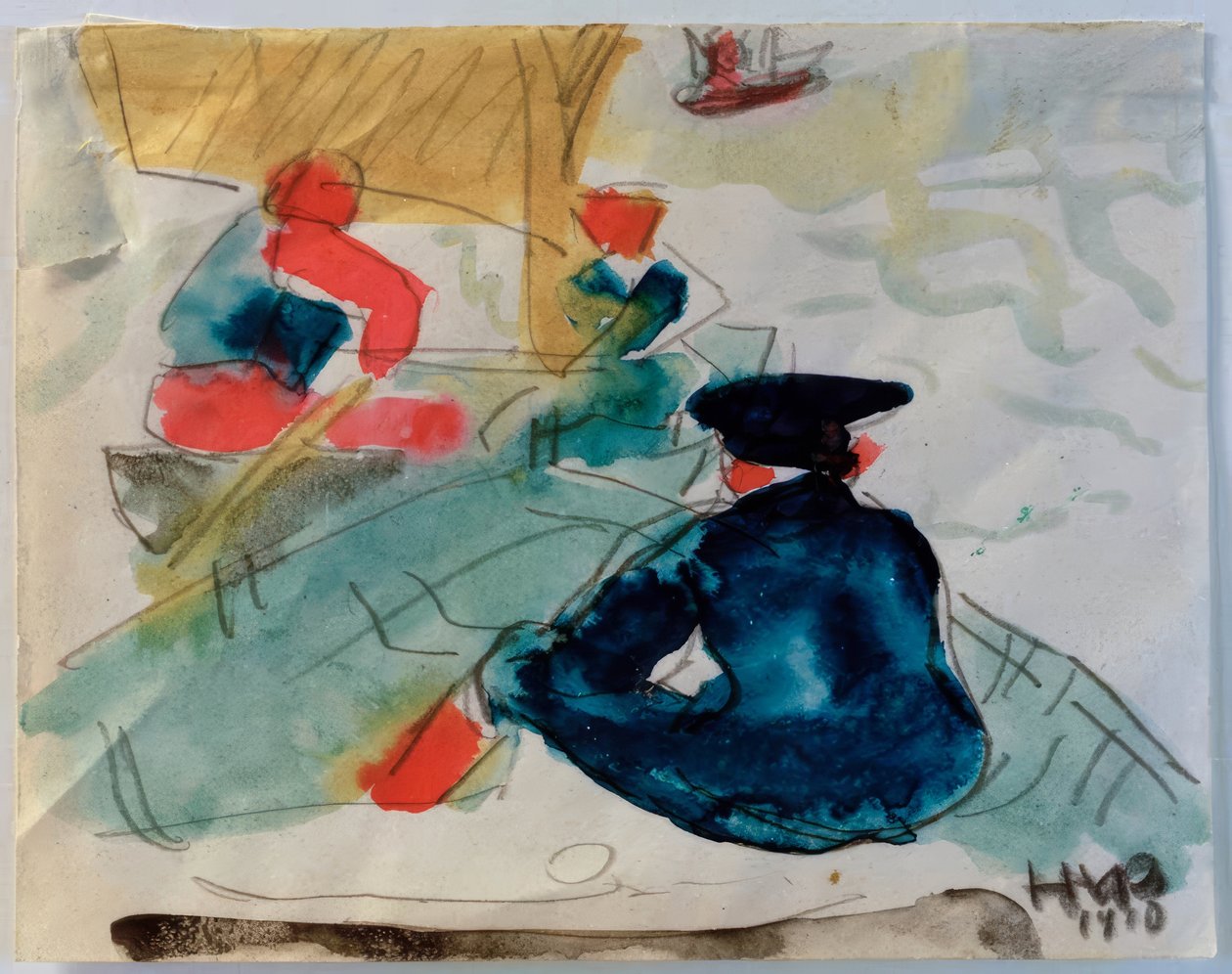 Fiskare sittande i båten av Max Pechstein