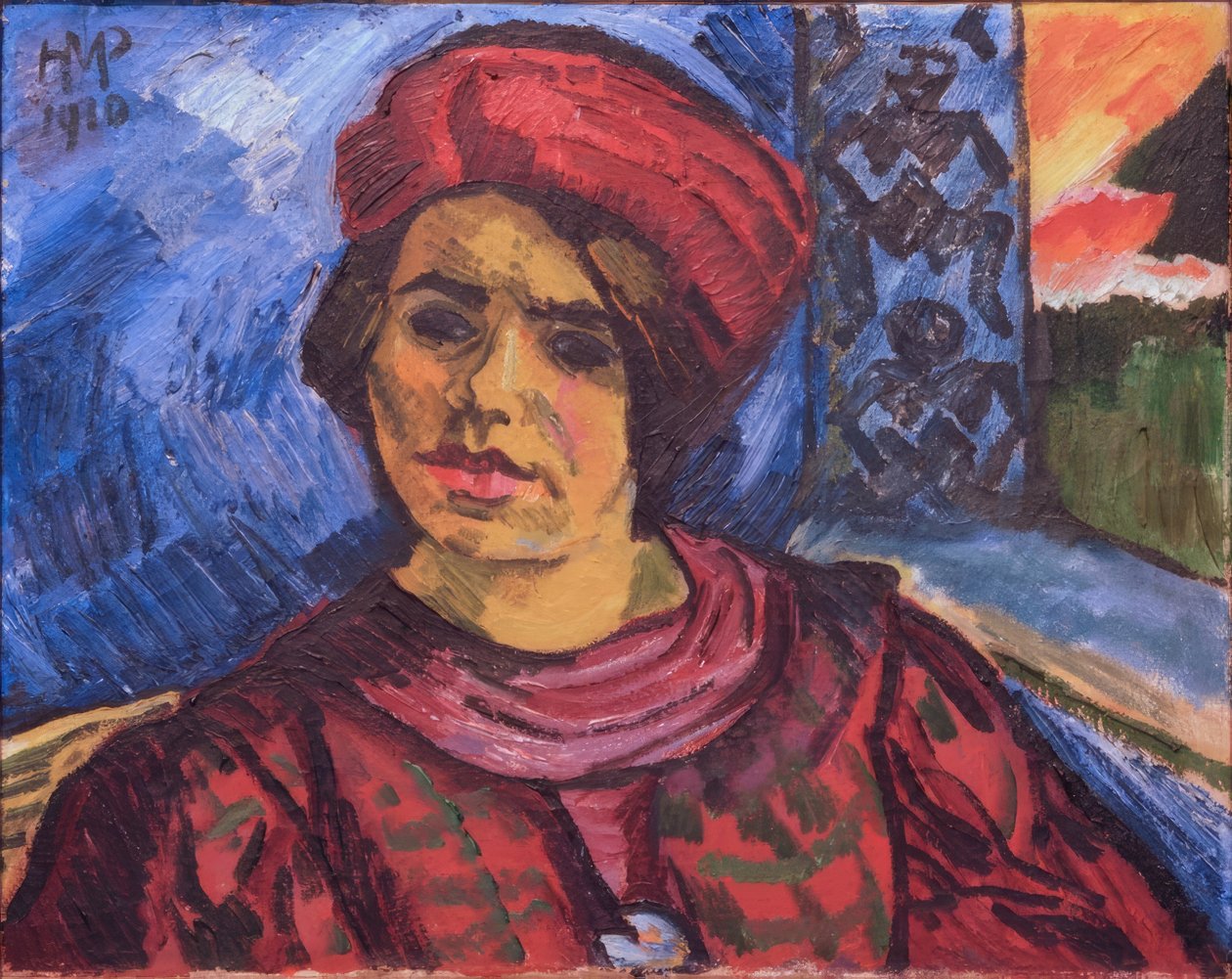 Ung kvinna med röd turban av Max Pechstein
