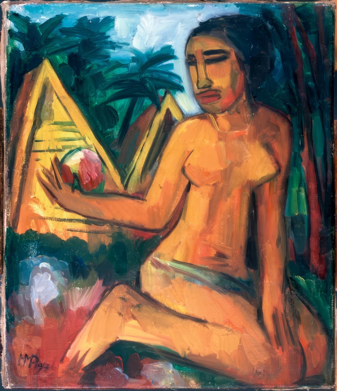 Knäböjande flicka på Palauöarna av Max Pechstein