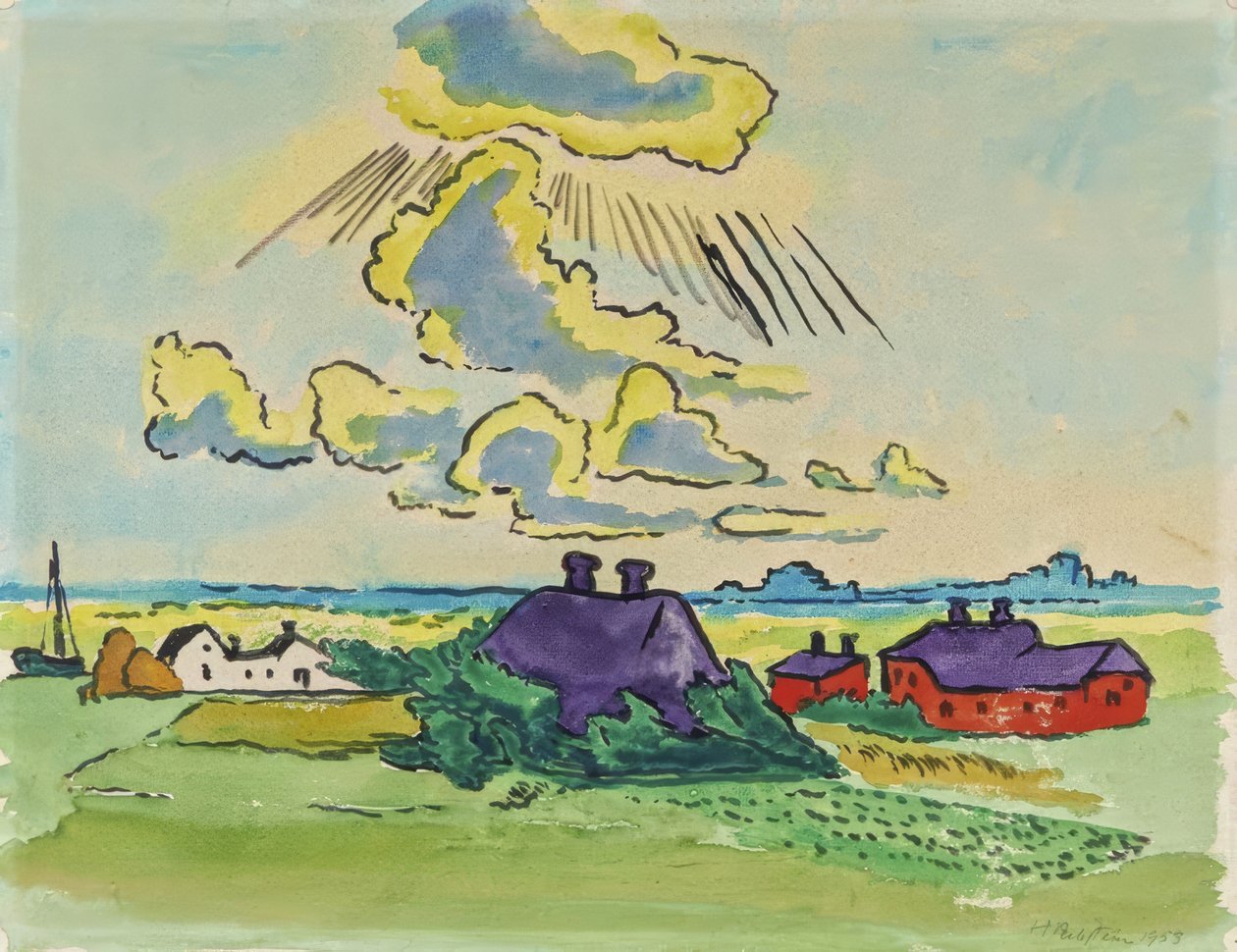 Kustlandskap med by av Max Pechstein