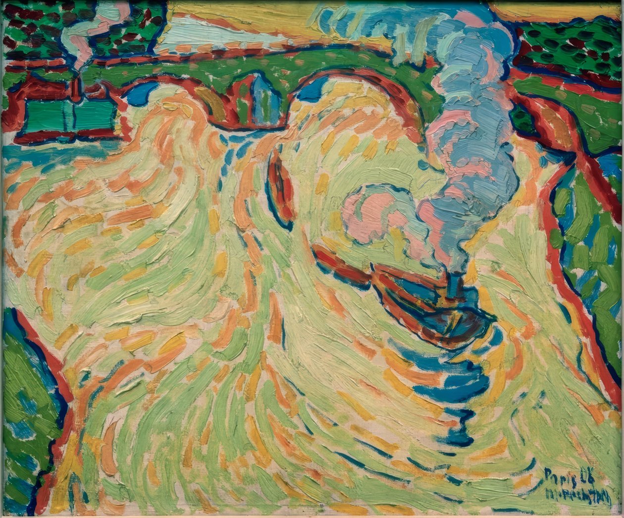Seine-bron med liten ångbåt av Max Pechstein
