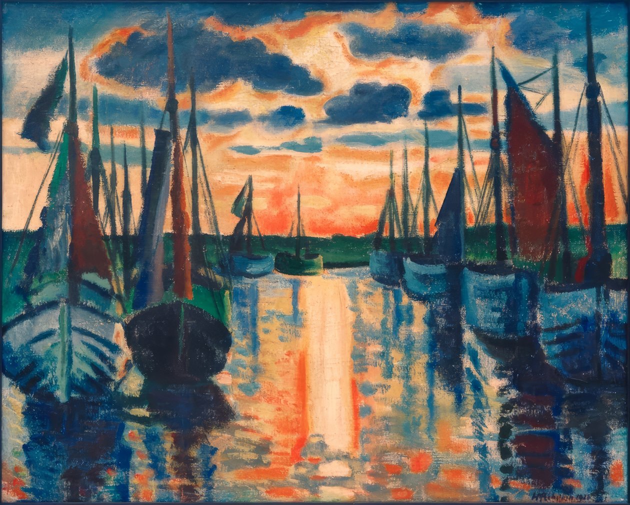 Solnedgång i Lebas hamn av Max Pechstein