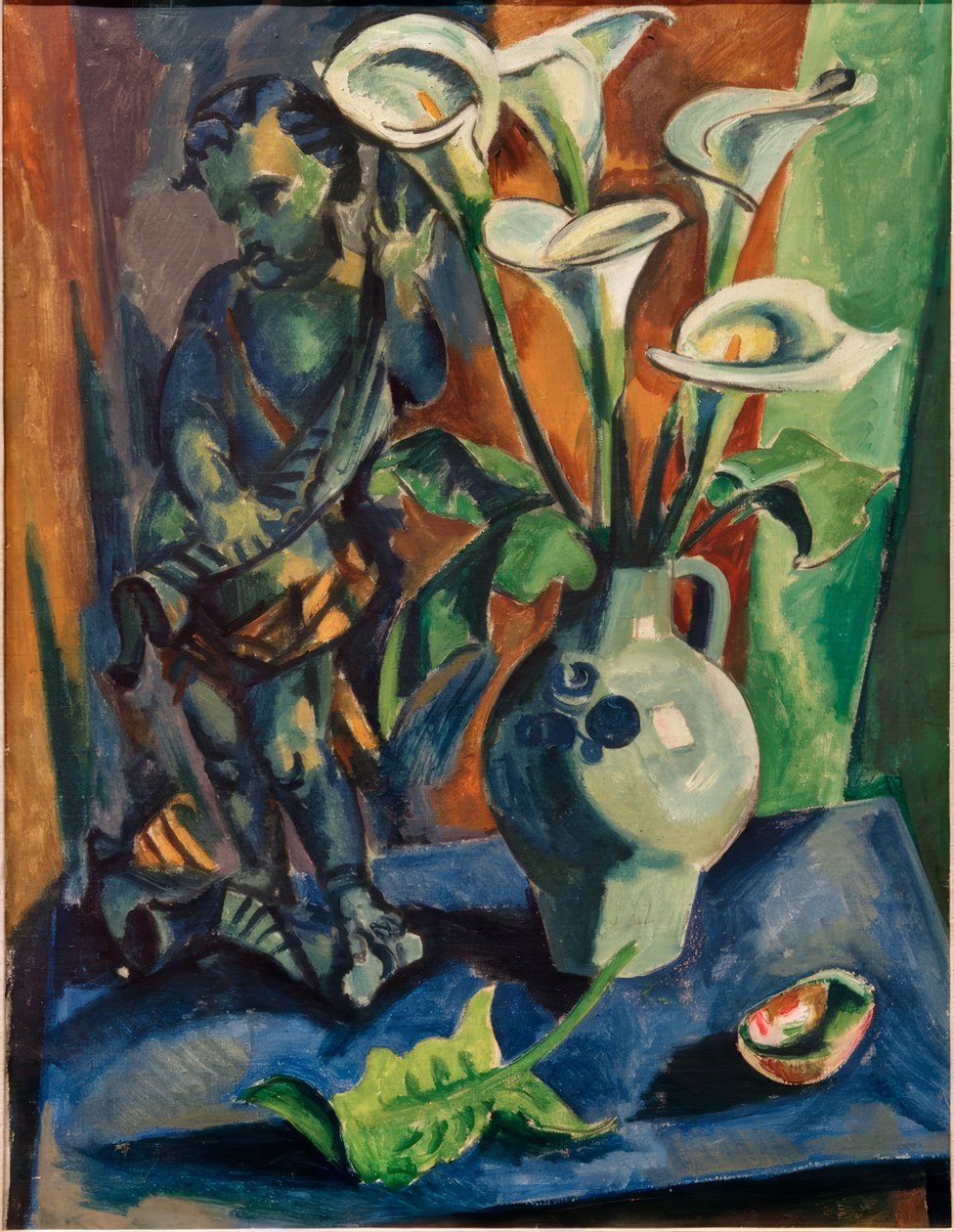 Stilleben med putto och calla av Max Pechstein