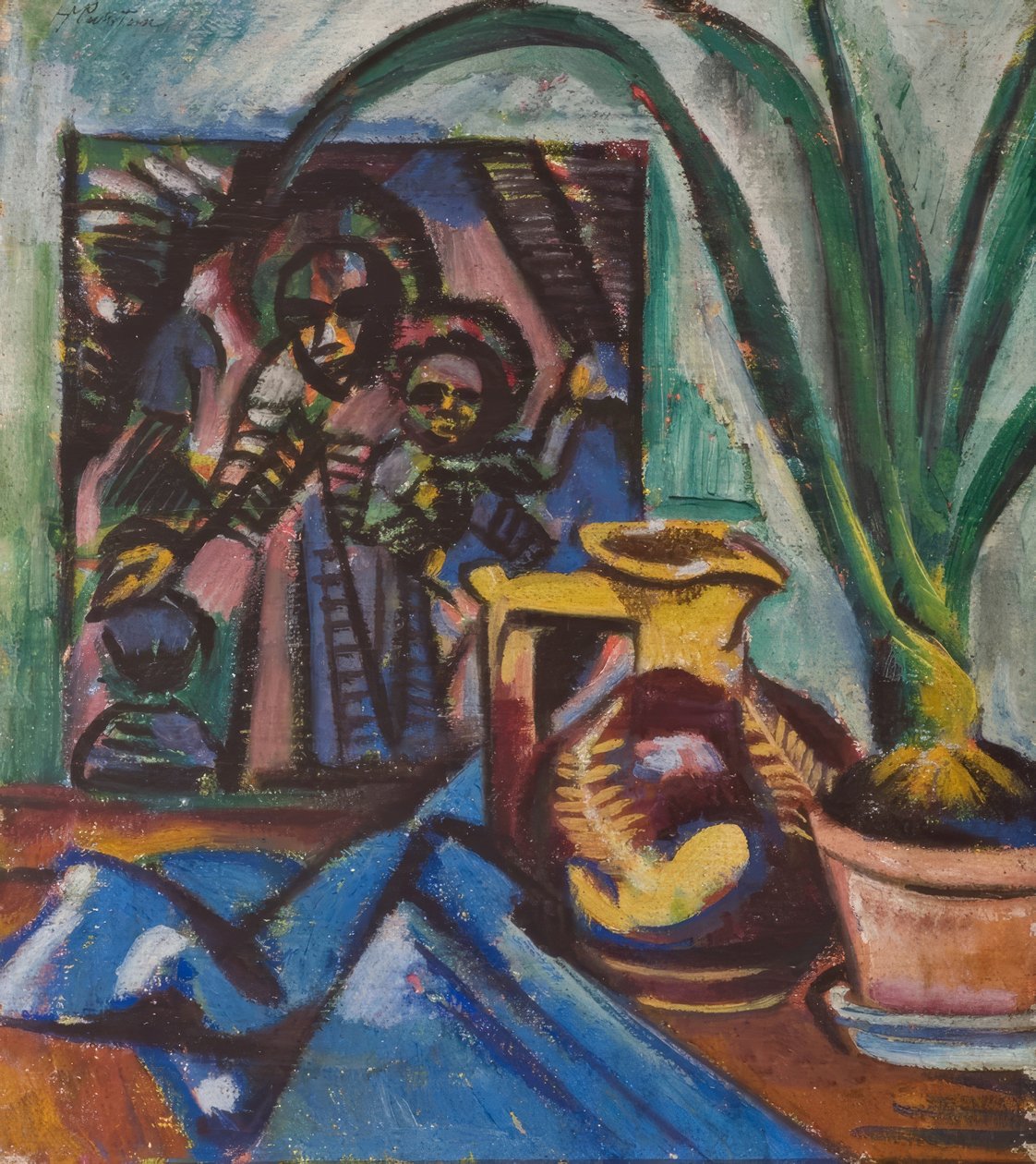 Stilleben med kruka och bladväxt av Max Pechstein