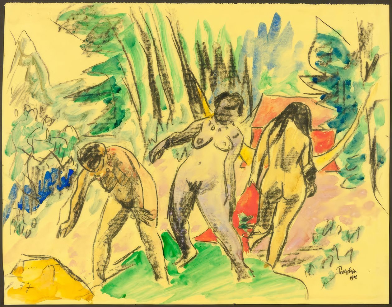 Tre nakna i skogen av Max Pechstein