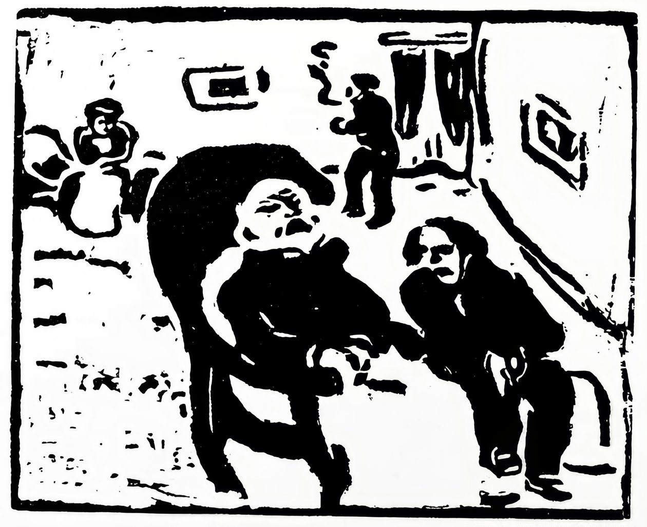 Träsnitt som föreställer människor som sitter i en lounge av Max Pechstein