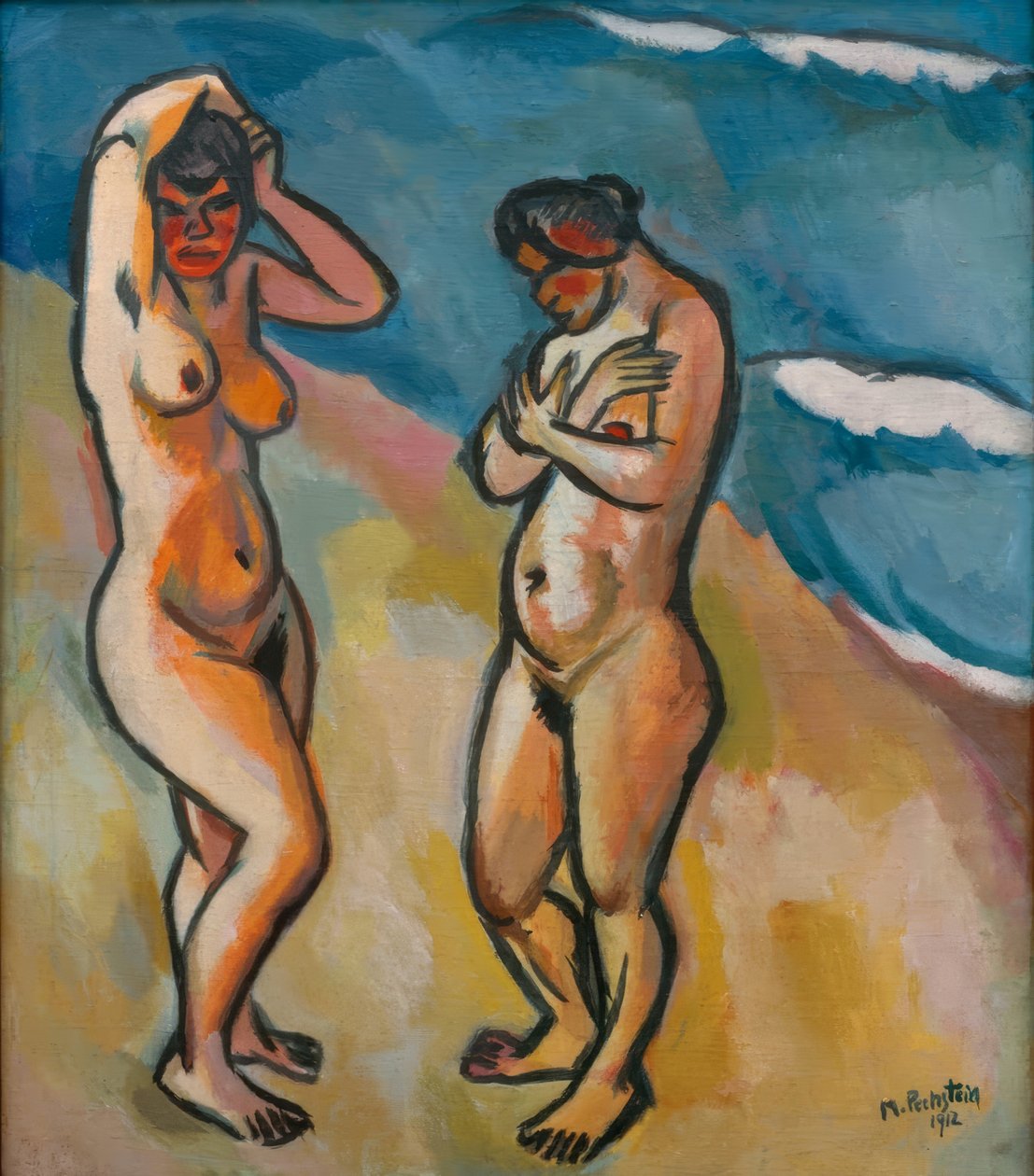 Två akter på stranden av Max Pechstein