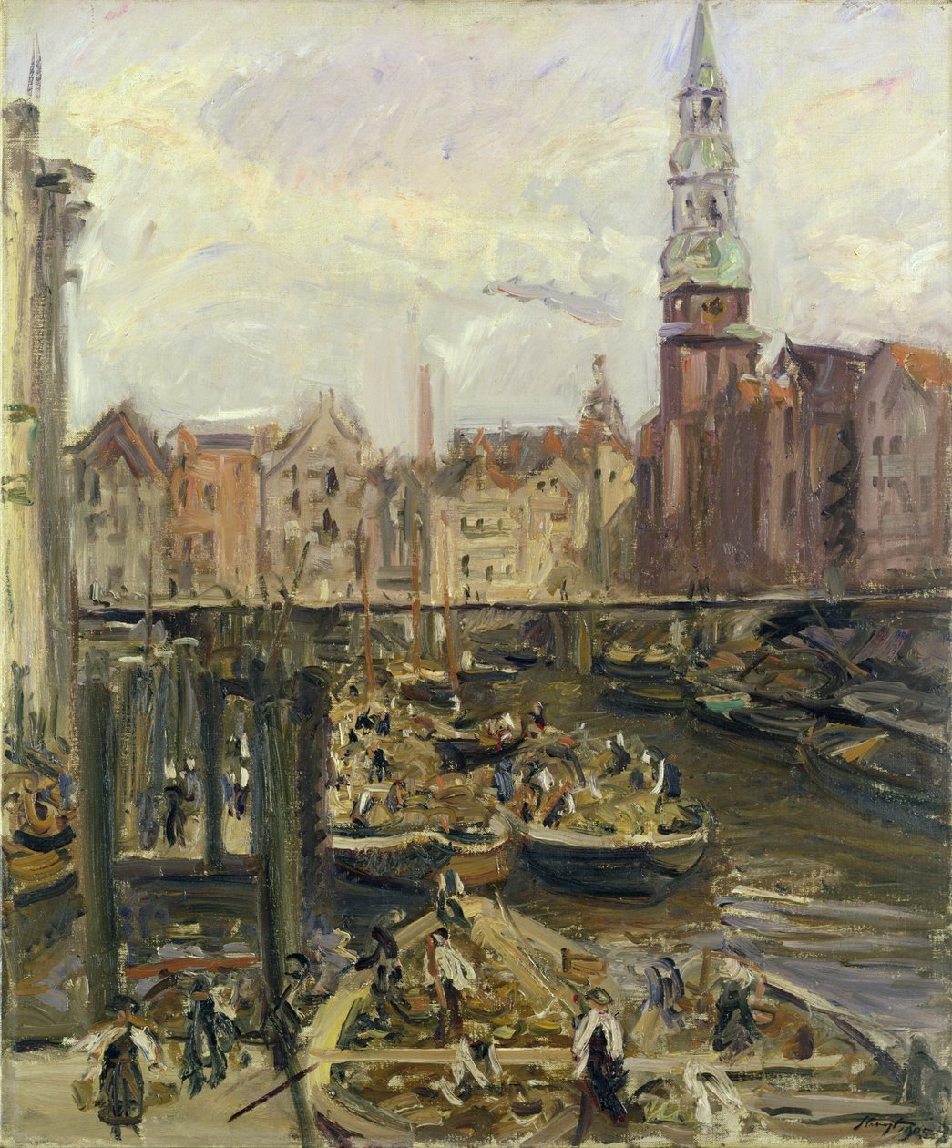 Flytande marknad på en kanal i Hamburg, 1905 av Max Slevogt