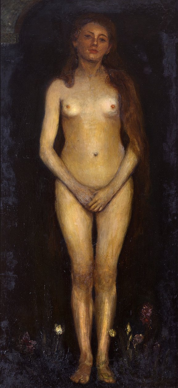 Frau. Linke Tafel des Diptychons „Menschenpaar (Homo Sapiens)“ av Max Slevogt