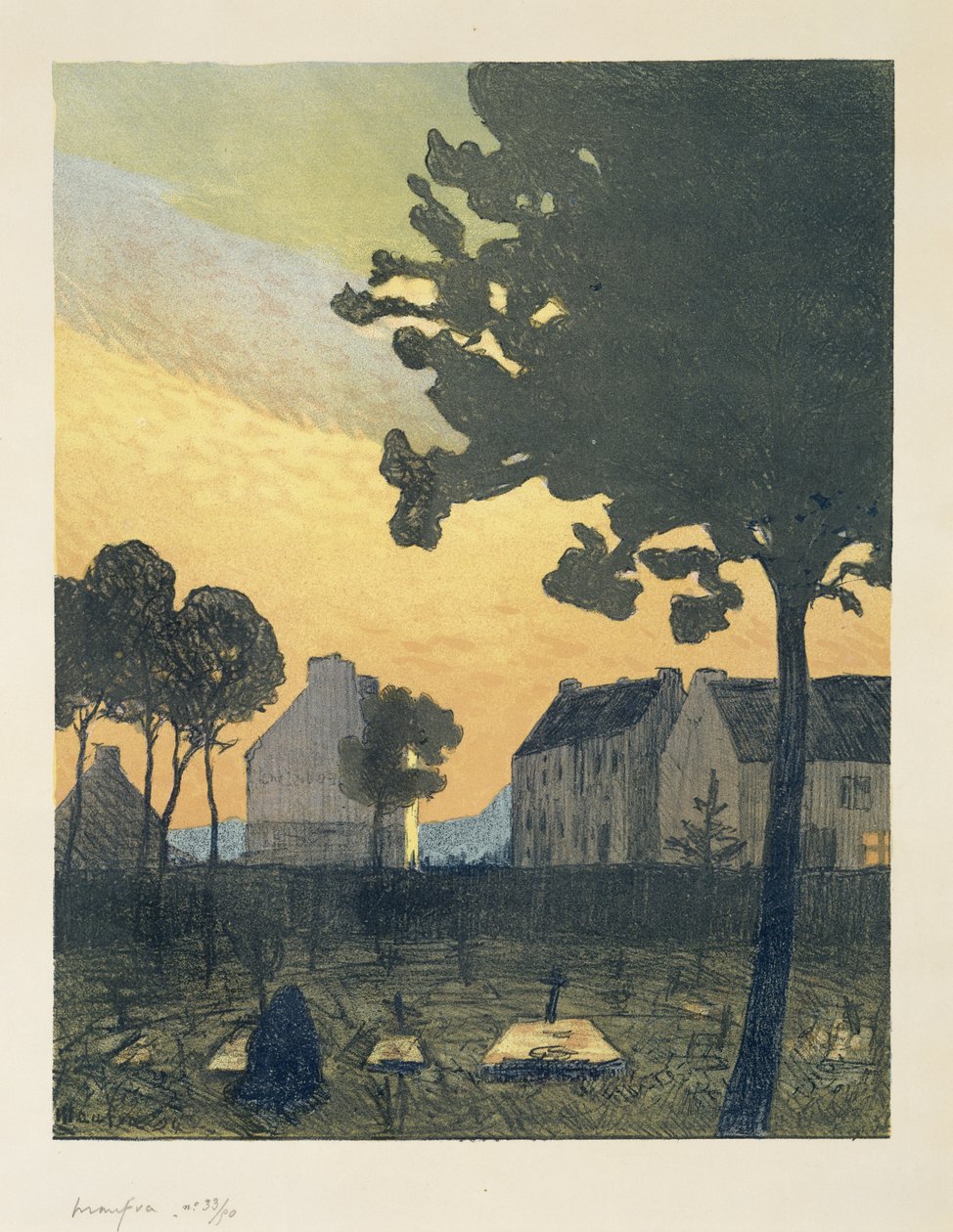 Paysage au soir (Landskap om natten), 1894 (litografi i färger på vävt papper) av Maxime Emile Louis Maufra
