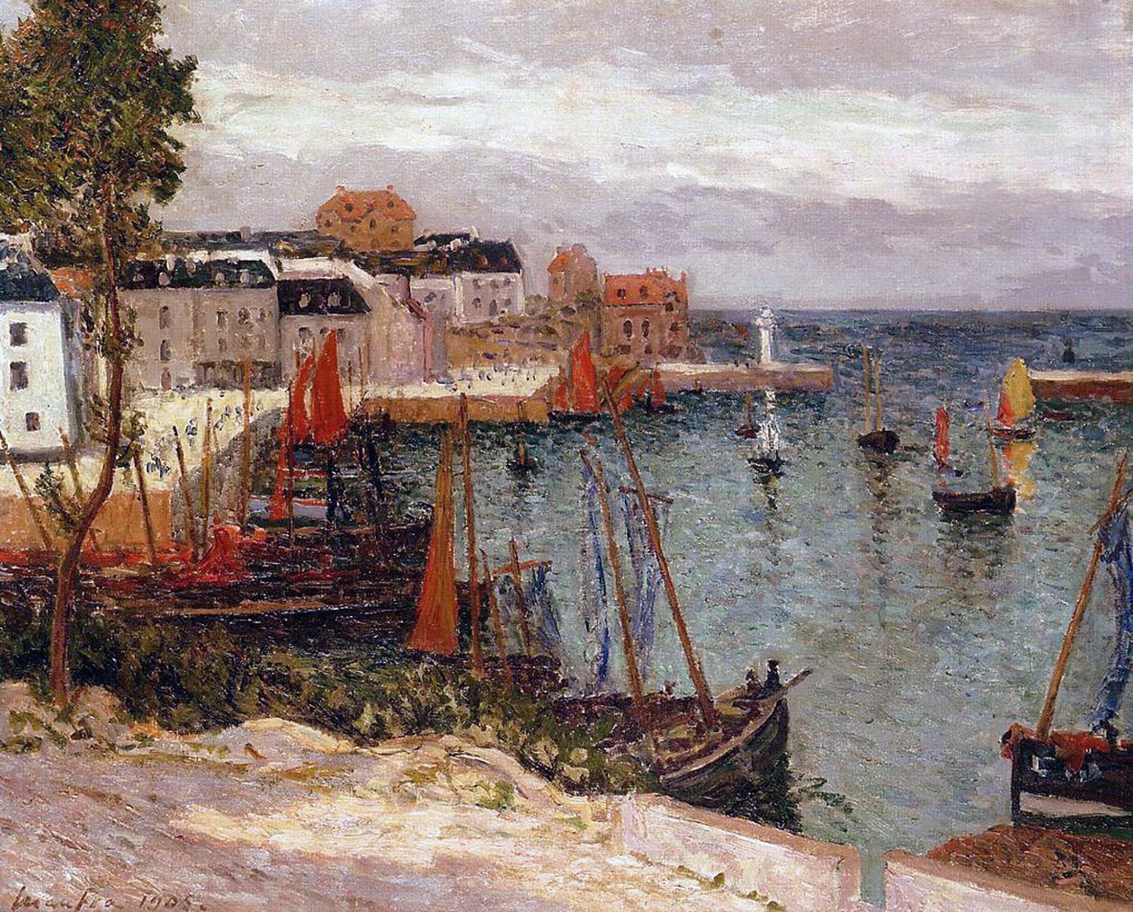 Hamnen i Sauzon, Belle-Isle, Bretagne, 1905 av Maxime Emile Louis Maufra