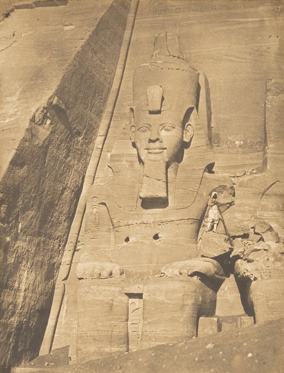 Östra kolossen av Spéos de Phré, vid Abousemblil Portrait of Rhamses-le-grand, mars 1850. av Maxime Du Camp