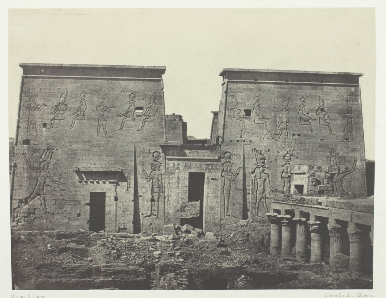 Drômos och Philônes, Isis stora tempel i Pilônes; Nubien, plansch 72 från albumet "Egypte, Nubie, Palestine et Syrie" (1852) av Maxime Du Camp