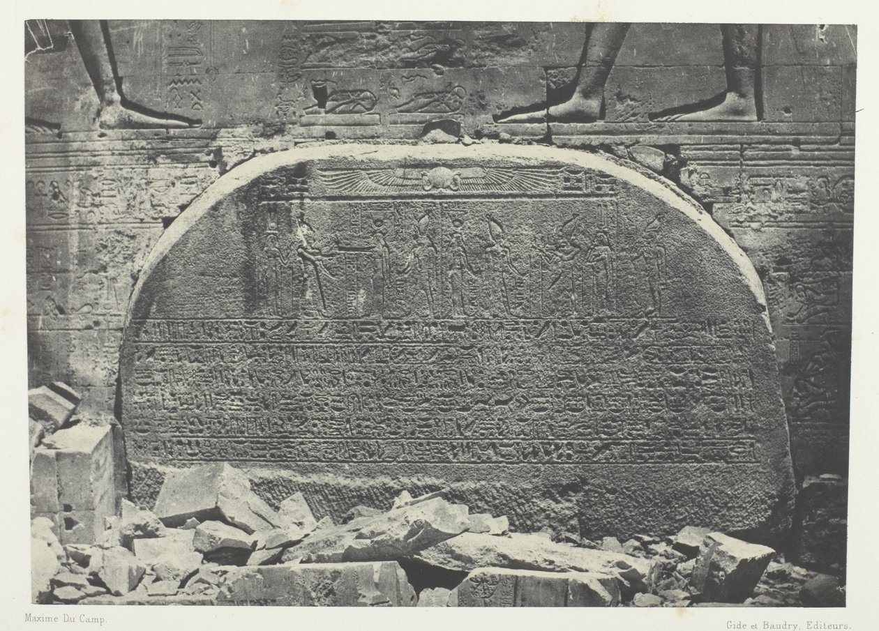 Isis stora tempel i Philoe, Proscynema (tillbedjan); Nubien, plansch 75 från albumet "Egypte, Nubie, Palestine et Syrie" (1852) av Maxime Du Camp