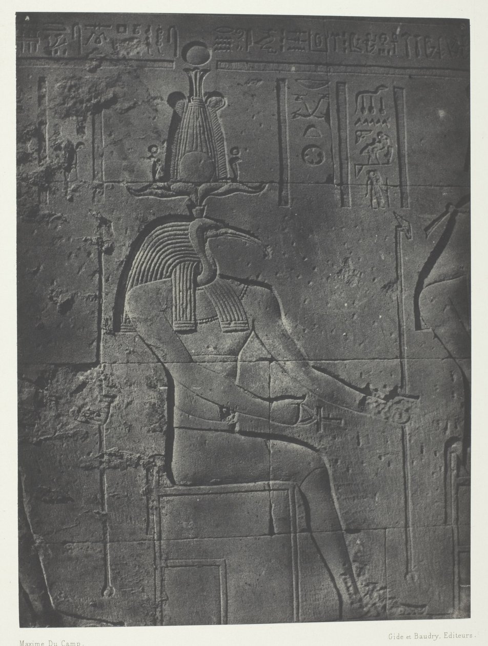 Isis stora tempel vid Philoe, Tôth Ibiocéphale; Nubien, plansch 79 från albumet "Egypte, Nubie, Palestine et Syrie" (1852) av Maxime Du Camp