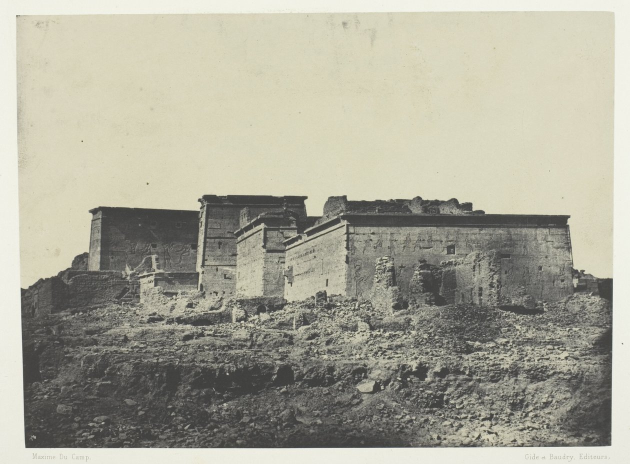 Isis stora tempel vid Philoe, allmän vy från norr; Nubien, plansch 80 från albumet "Egypte, Nubie, Palestine et Syrie" (1852) av Maxime Du Camp