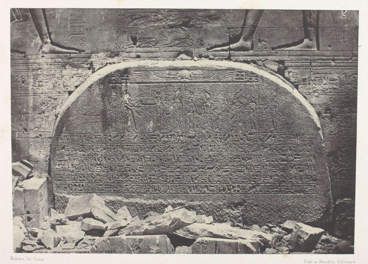 Isis stora tempel i Philoe, Proscynema (tillbedjan); Nubien, plansch 75 från albumet "Egypte, Nubie, Palestine et Syrie" (1852) av Maxime Du Camp
