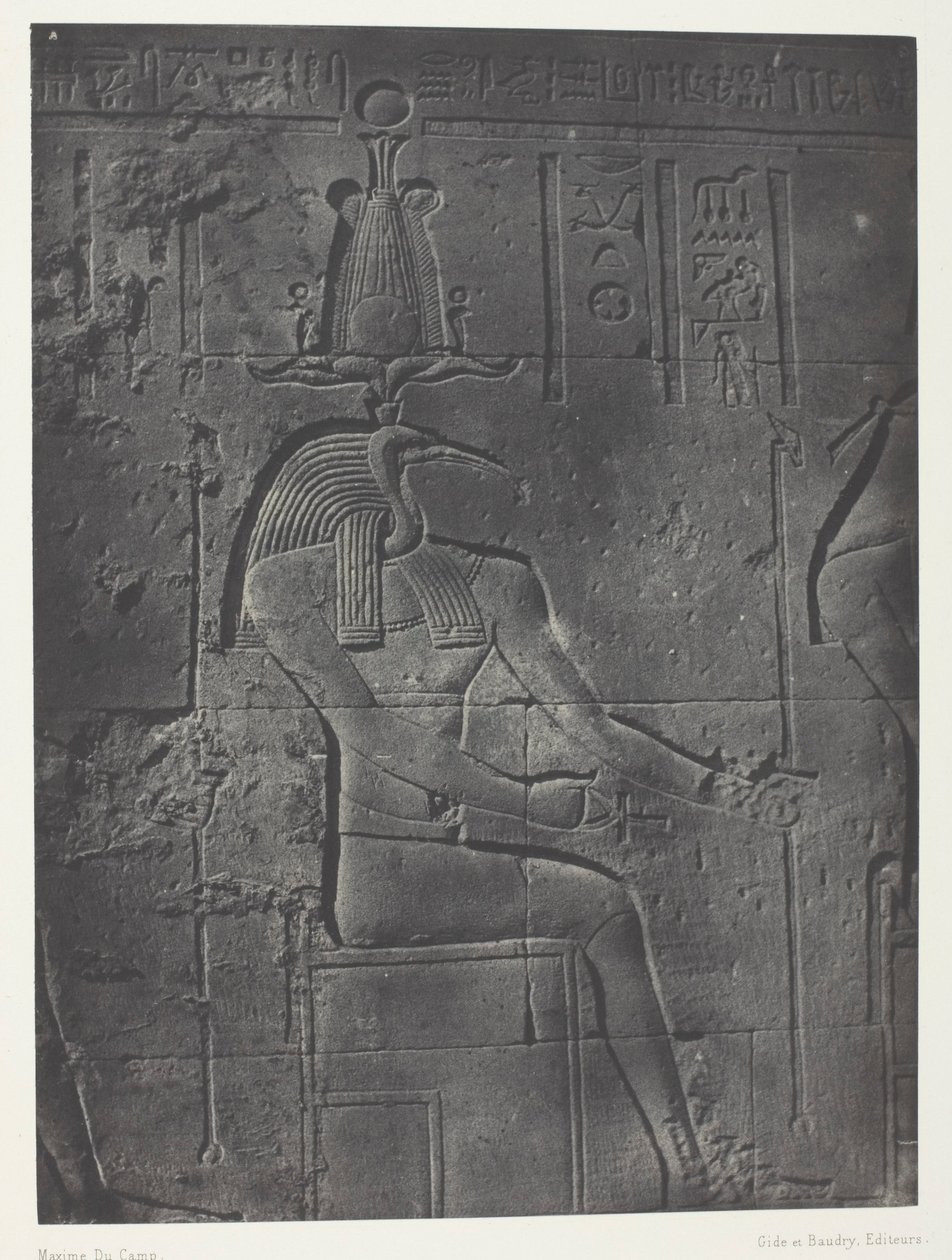 Isis stora tempel vid Philoe, Tôth Ibiocéphale; Nubien, plansch 79 från albumet "Egypte, Nubie, Palestine et Syrie" (1852) av Maxime Du Camp