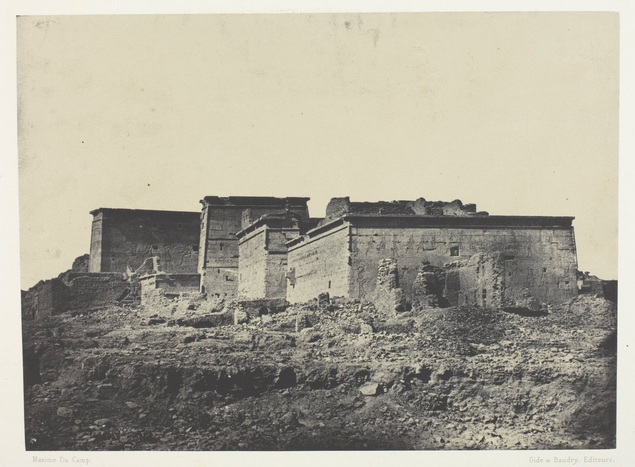 Isis stora tempel vid Philoe, allmän vy från norr; Nubien, plansch 80 från albumet "Egypte, Nubie, Palestine et Syrie" (1852) av Maxime Du Camp