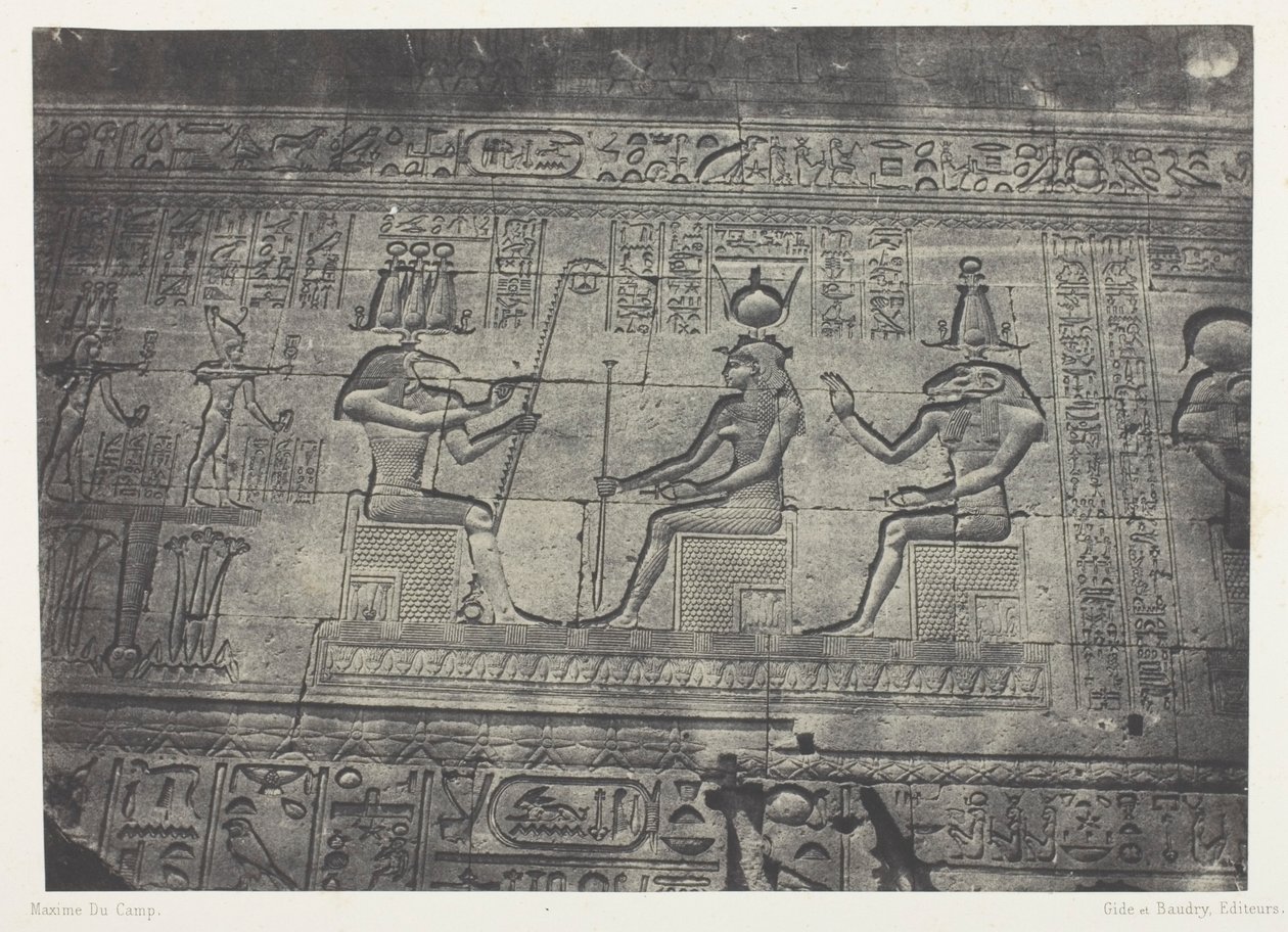 Det stora templet i Denderah (Teutyres), skulpturer från den bakre fasaden; Övre Egypten, plansch 19 från albumet "Egypte, Nubie, Palestine et Syrie" (1852) av Maxime Du Camp