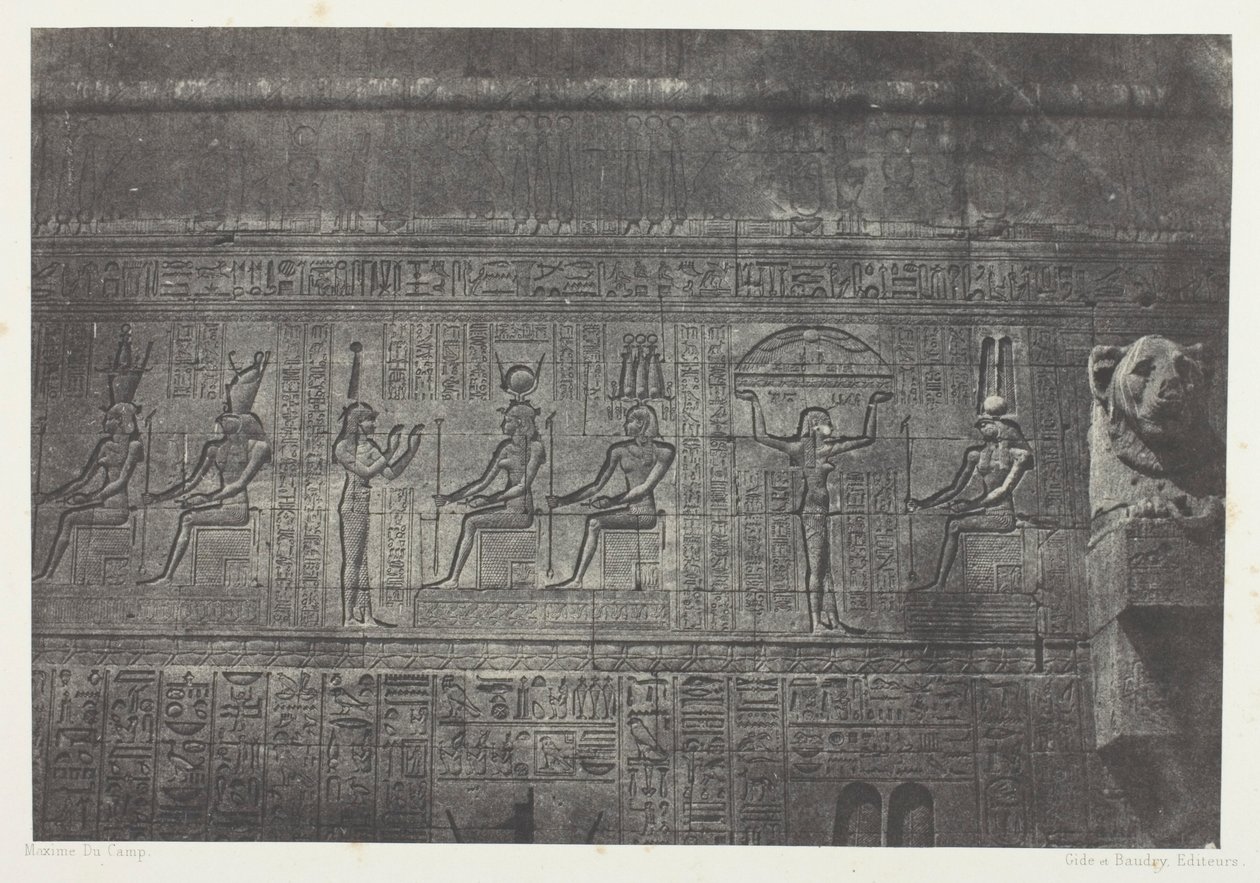 Det stora templet i Denderah (Teutyres), skulpturer från den bakre fasaden; Övre Egypten, plansch 20 från albumet "Egypte, Nubie, Palestine et Syrie" (1852) av Maxime Du Camp