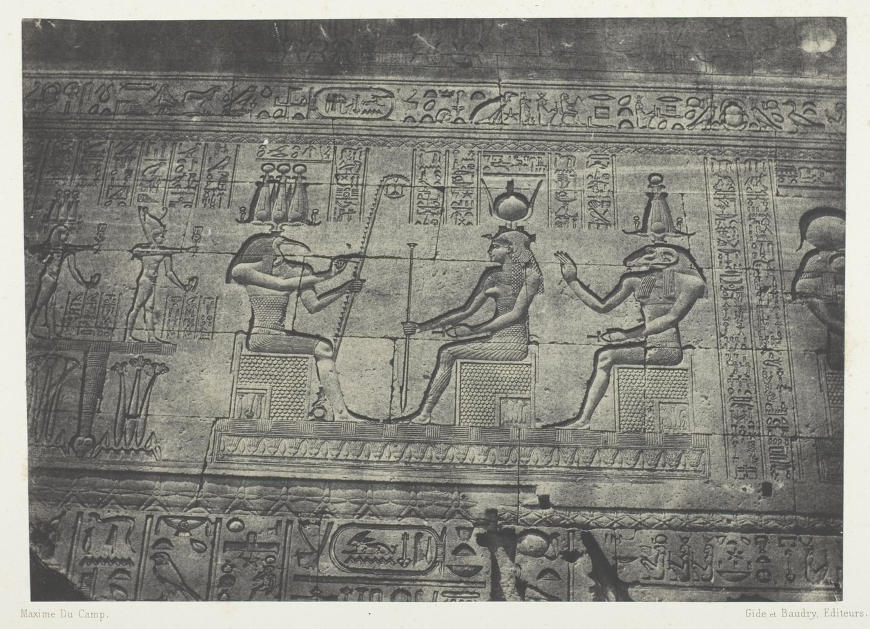 Det stora templet i Denderah (Teutyres), skulpturer från den bakre fasaden; Övre Egypten, plansch 19 från albumet "Egypte, Nubie, Palestine et Syrie" (1852) av Maxime Du Camp