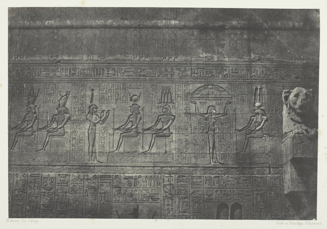 Det stora templet i Denderah (Teutyres), skulpturer från den bakre fasaden; Övre Egypten, plansch 20 från albumet "Egypte, Nubie, Palestine et Syrie" (1852) av Maxime Du Camp