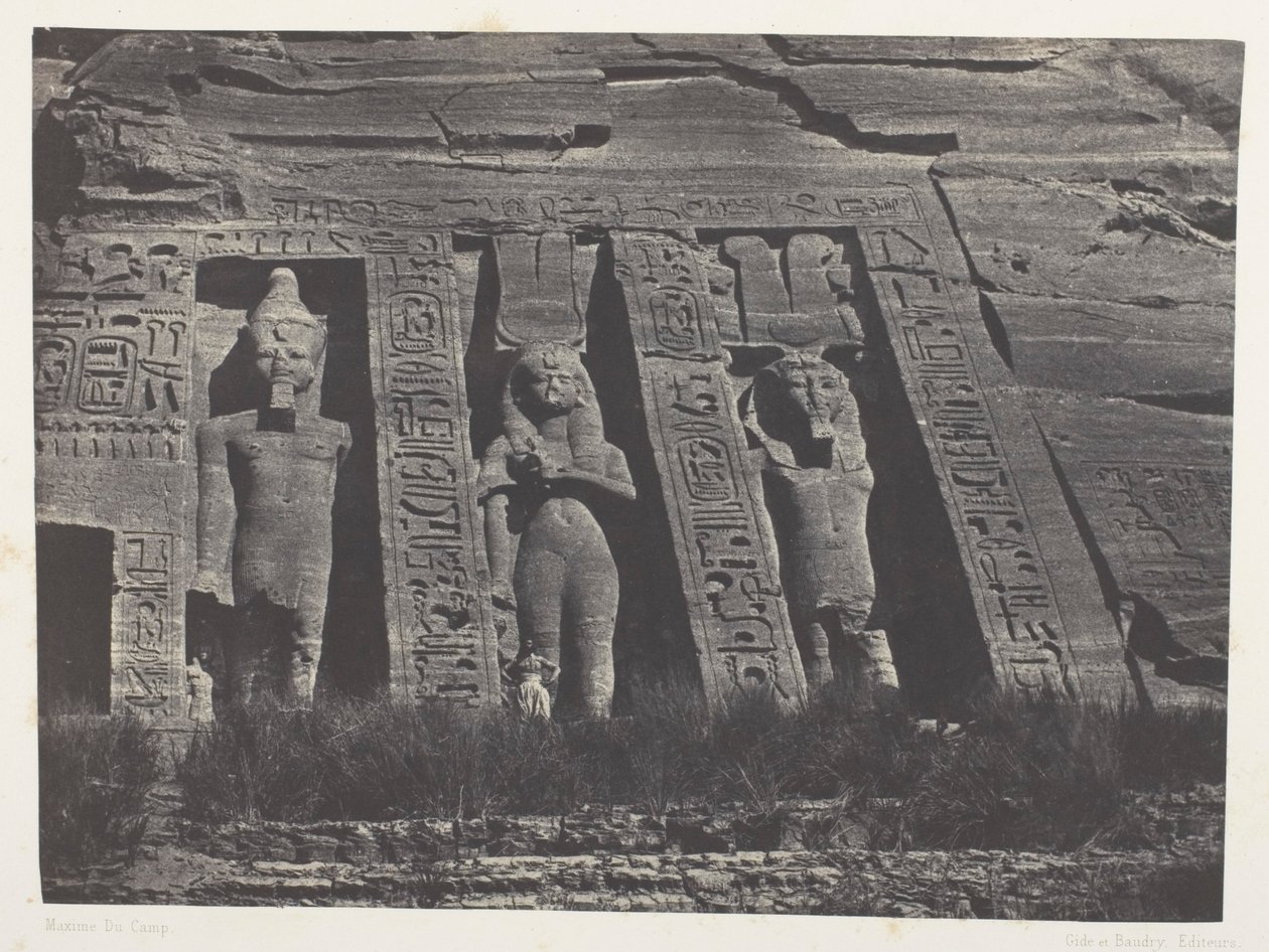 Ibsamboul, norra delen av Hathors speos; Nubien, plansch 108 ur albumet "Egypten, Nubien, Palestina och Syrien" (1852) av Maxime Du Camp