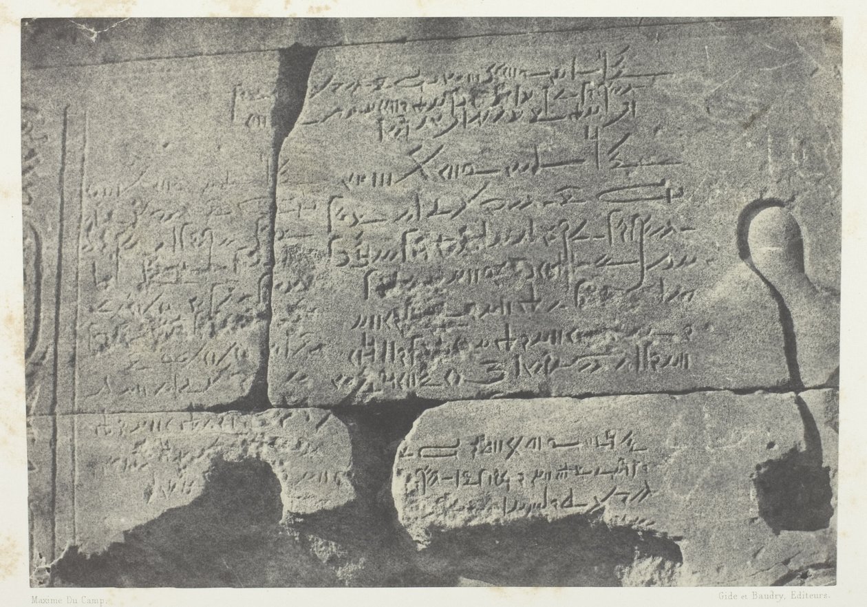 Demotisk inskription, Isis stora tempel i Philoe; Nubien, plansch 77 från albumet "Egypten, Nubien, Palestina och Syrien" (1852) av Maxime Du Camp