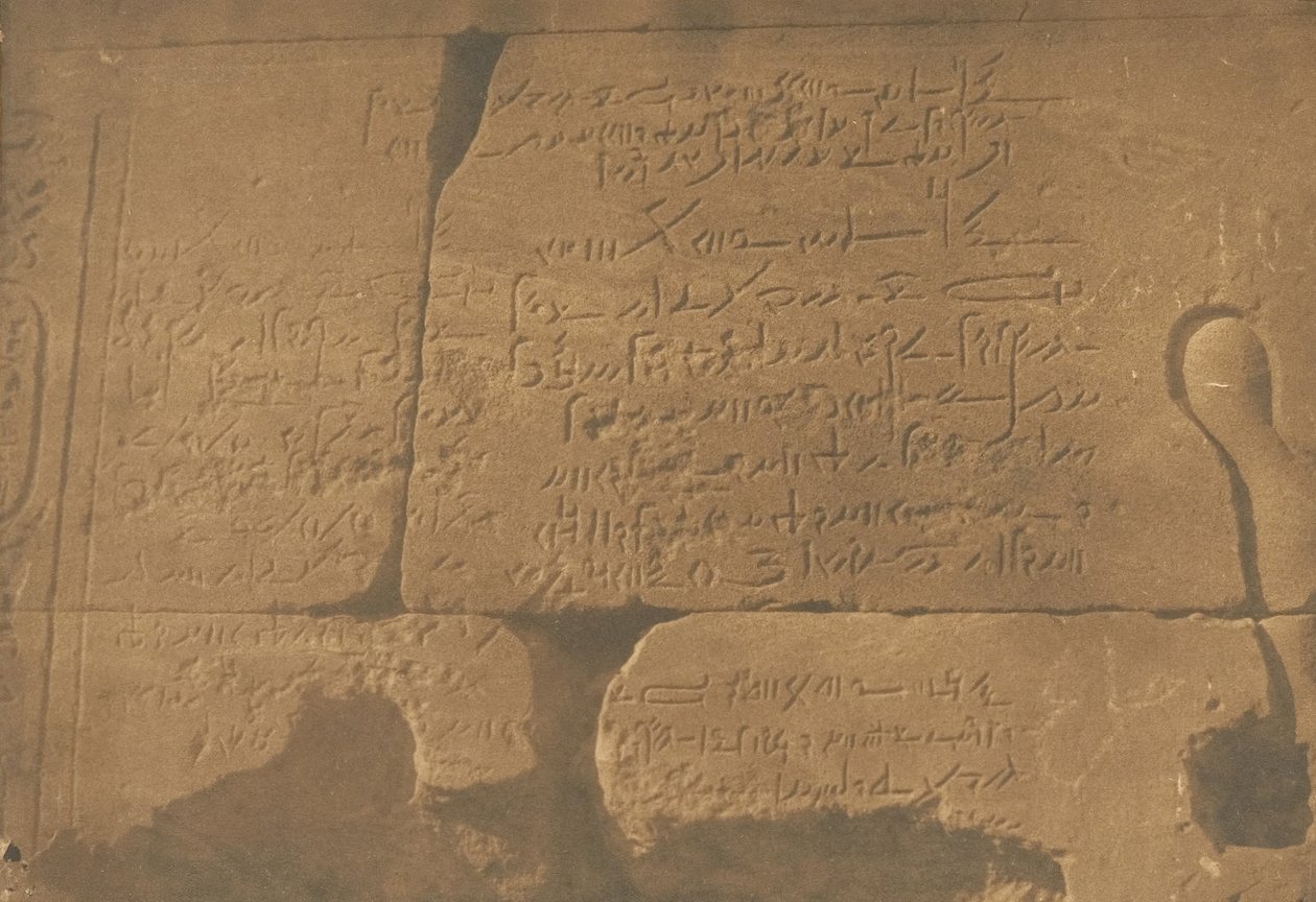 Demotisk inskription, andra Pylon av Isis tempel, i Philae, 15 april 1850. av Maxime Du Camp
