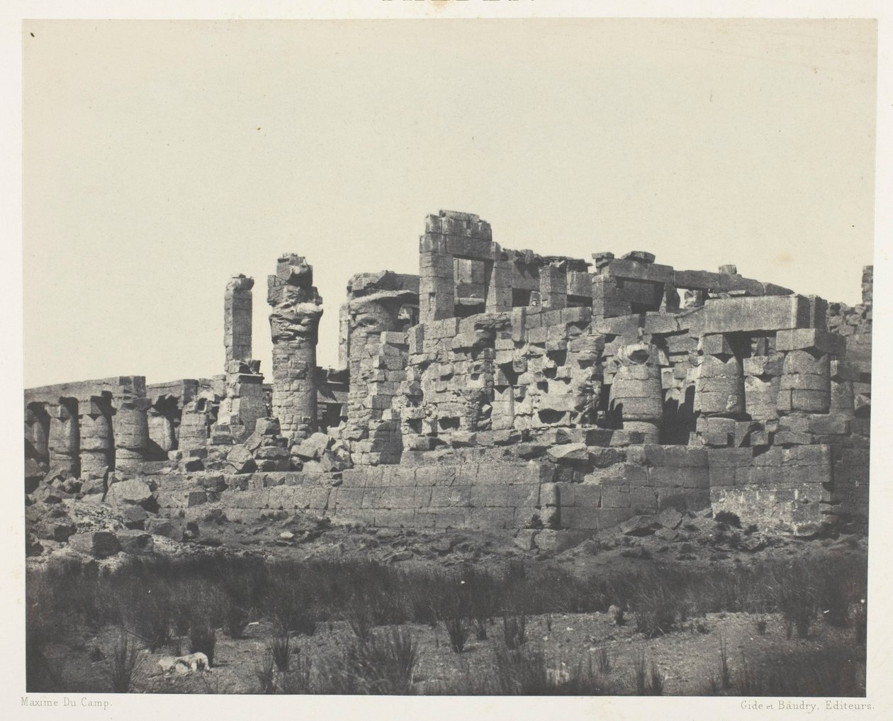 Palatset i Karnak, hypostylsalen, fotograferad från nordöstra hörnet; Thebe, plansch 34 ur albumet "Egypten, Nubien, Palestina och Syrien" (1852) av Maxime Du Camp