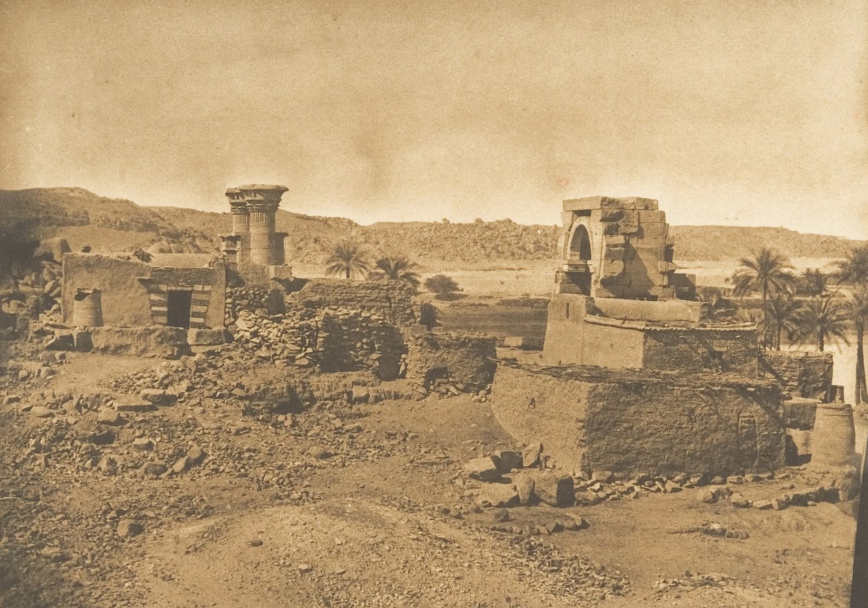 Ruinerna och byn Begueh, en liten ö väster om Philae, 11 april 1850. av Maxime Du Camp