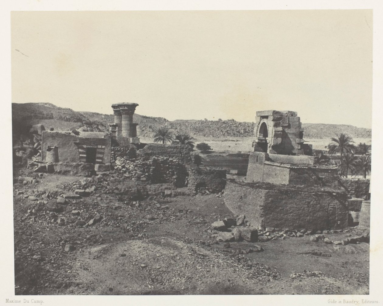 By och tempel på ön Beghé, väster om Philoe; Nubien, plansch 81 från albumet "Egypte, Nubie, Palestine et Syrie" (1852) av Maxime Du Camp