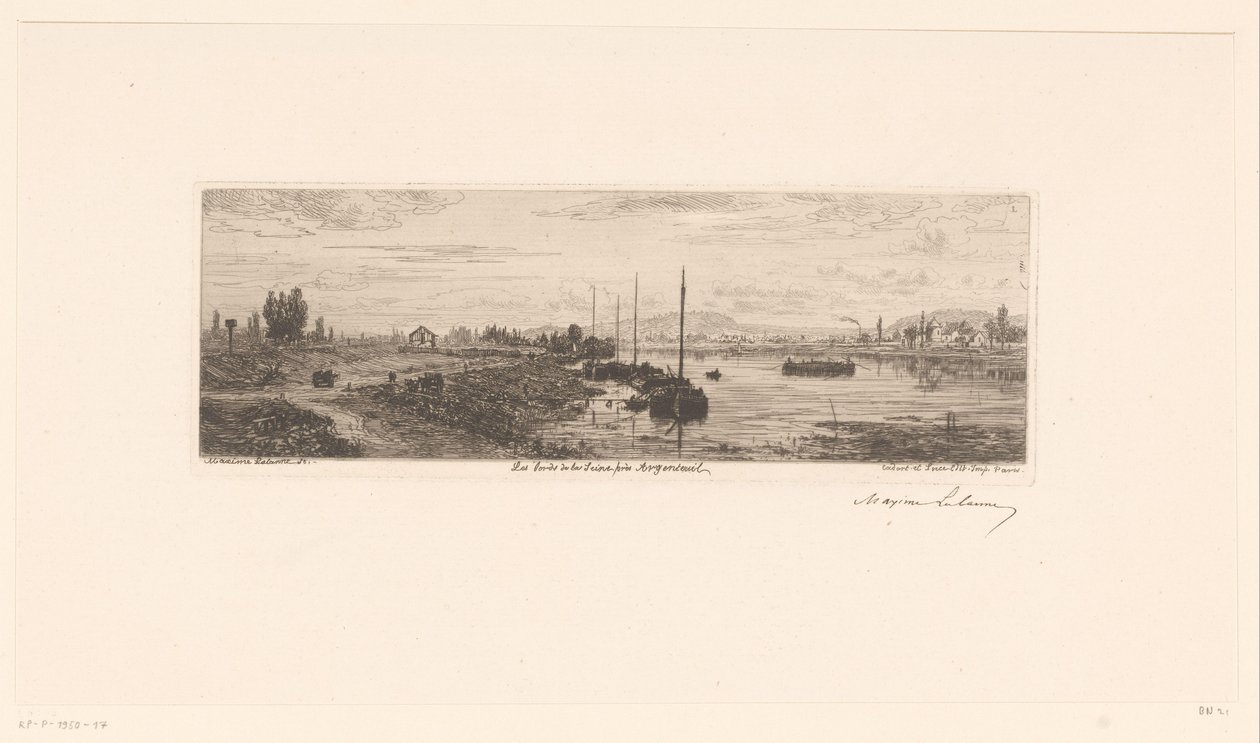 Utsikt över Seine nära Argenteuil Les bords de la Seine près Argenteuil (titel på objekt) av Maxime François Antoine Lalanne (signed by artist)