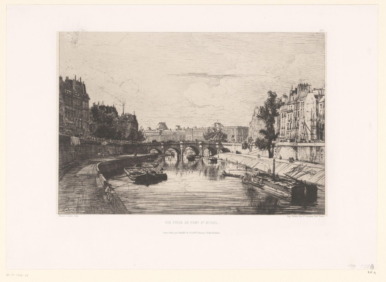 Utsikt över Pont Saint-Michel i Paris Vue prize du pont St. Michel (titel på objekt) av Maxime François Antoine Lalanne