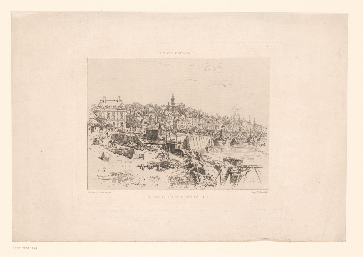 Utsikt över tillflyktsort i Trouville Den gamla hamnen i Trouville (titel på objekt) The Elegant Life (serietitel på objekt) av Maxime François Antoine Lalanne