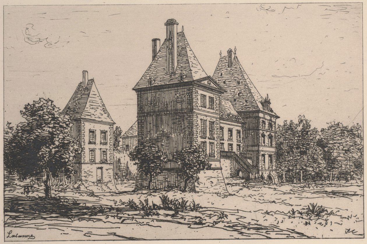 Chateau Thierry (etsning och torrnål) av Maxime Lalanne