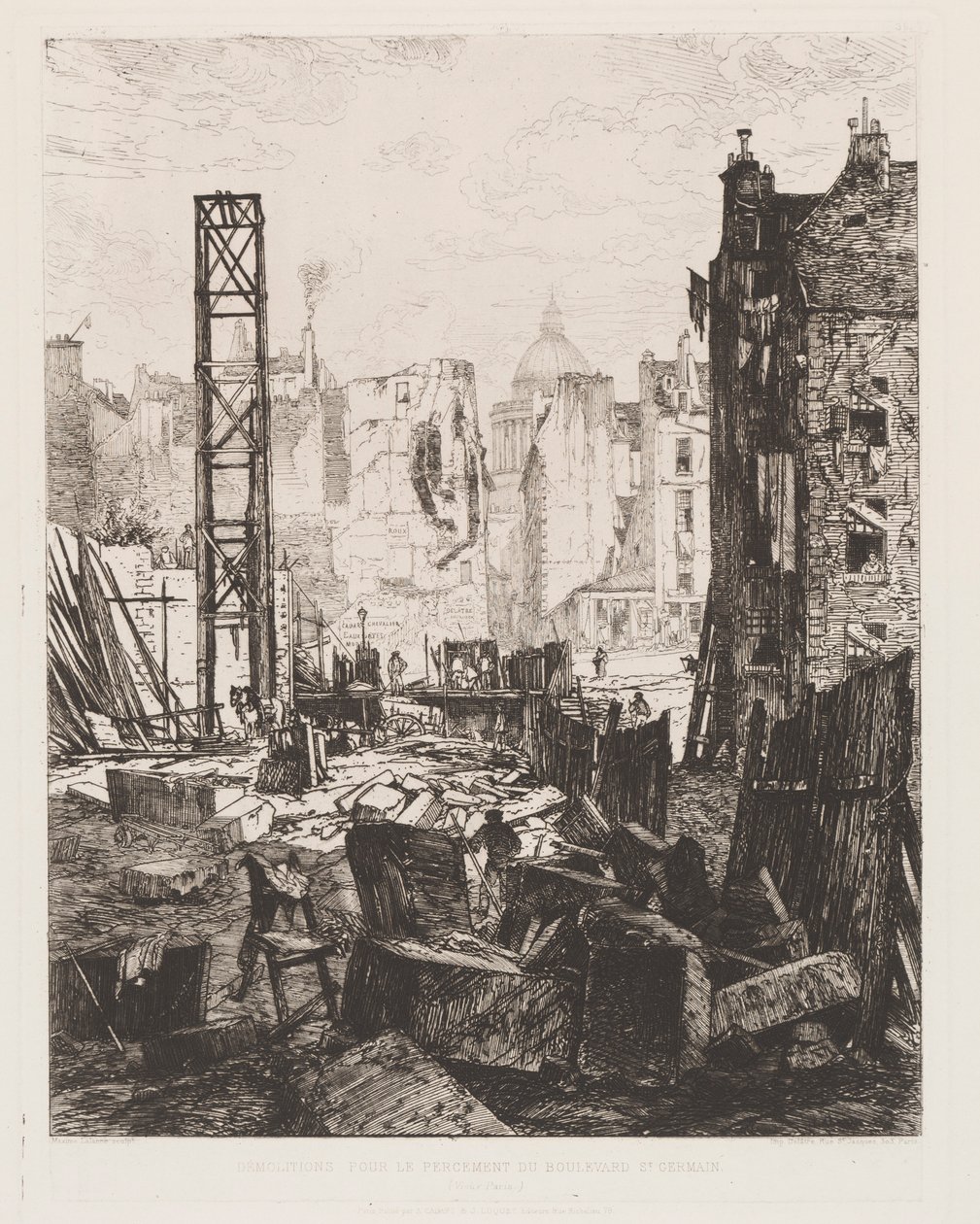Rivning för öppnandet av Boulevard St. Germain, 1862. av Maxime Lalanne